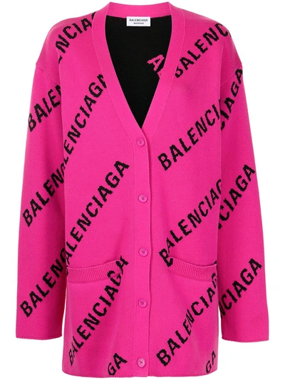 Shop Balenciaga Logo-intarsia Oversized Cardigan In Pink
