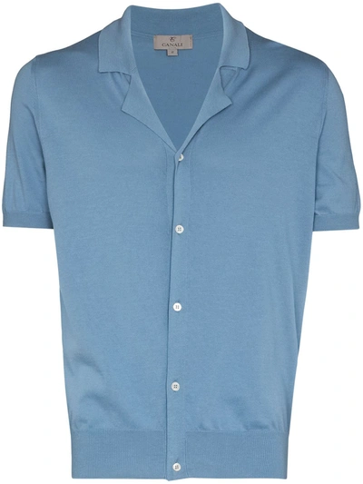Shop Canali Short-sleeve Knitted Shirt In Blue