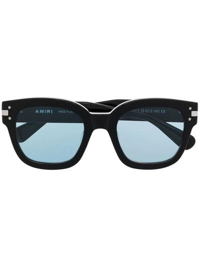 Shop Amiri Engraved Logo Square-frame Sunglasses In Black