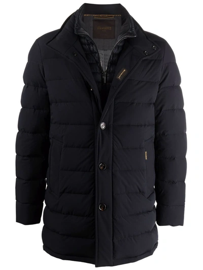 Moorer Padded Dark Blue Virgin Wool Parka With Stand-up Collar In Blue