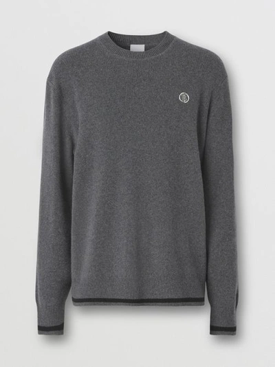 Shop Burberry Monogram Motif Cashmere Cotton Sweater In Dark Grey Melange