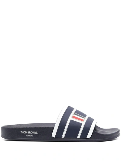 Shop Thom Browne Striped Flatform Slides In Blue