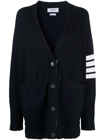 Thom Browne Navy Cotton Jersey Exaggerated Fit 4-bar Cardigan In Blau