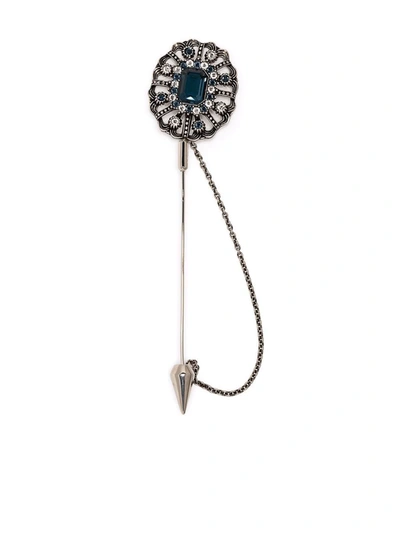 Shop Maison Margiela Crystal-embellished Brooch Pin In Grau