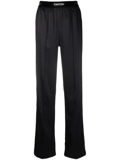 Shop Tom Ford Logo-patch Straight-leg Trousers In Schwarz