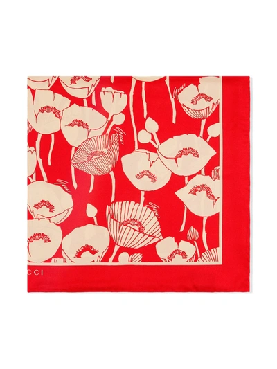 Shop Gucci Poppy-print Silk Scarf In Red