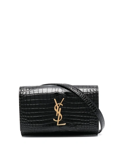 Shop Saint Laurent Crocodile-effect Logo-plaque Belt Bag In Black