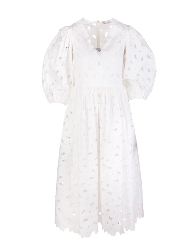Shop Red Valentino White Cotton Poplin Midi Dress With Cut-out Flowers Embroidery In Bianco