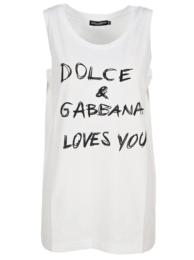 Shop Dolce & Gabbana Jersey Tank Top With  Loves You Lettering In White