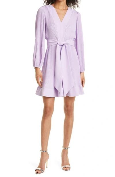 Shop Milly Liv Pleated Long Sleeve Fit & Flare Dress In Lilac