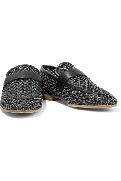 Shop Brunello Cucinelli Bead-embellished Laser-cut Leather Loafers In Black