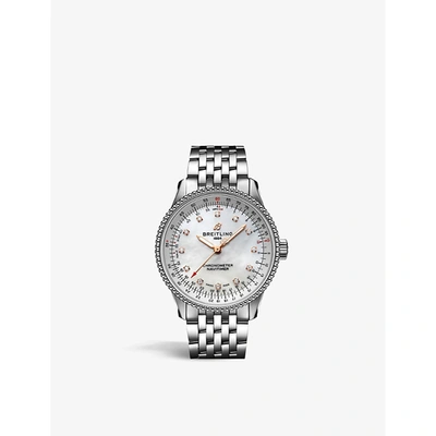 Shop Breitling Womens Silver A17395211a1a1 Navitimer Automatic 35 Stainless-steel, Mother-of-pearl And Di