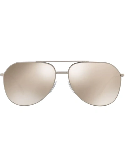 Shop Dolce & Gabbana Pilot-frame Logo Sunglasses In Gold