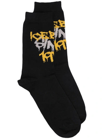 Shop Iceberg Intarsia-knit Ankle Socks In Black