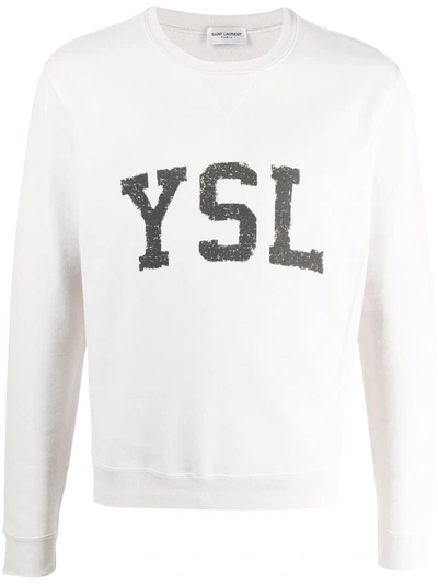 Shop Saint Laurent Logo-print Sweatshirt In Neutrals