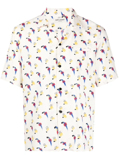 Shop Saint Laurent Motif-print Short-sleeve Shirt In Neutrals