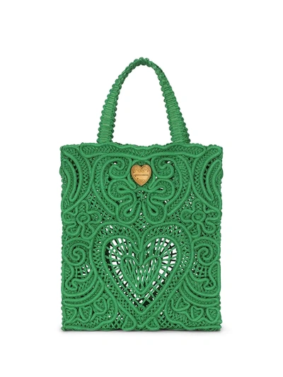 Shop Dolce & Gabbana Small Beatrice Cordonetto-lace Tote Bag In Green