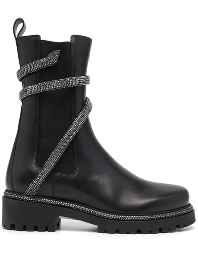Shop René Caovilla Snake-embellished Leather Ankle Boots In Black