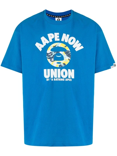 Shop Aape By A Bathing Ape Aape Now Union T-shirt In Blau