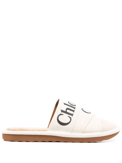 Shop Chloé Woody Flat Mules In Nude