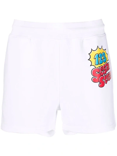 Shop Moschino Sesame Street Track Shorts In Weiss