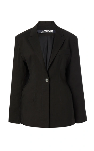 Shop Jacquemus Women's Novio Hemp-blend Blazer In Black