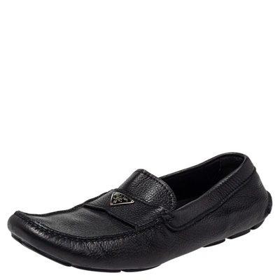 Pre-owned Prada Black Leather Driver Loafer Size 42.5