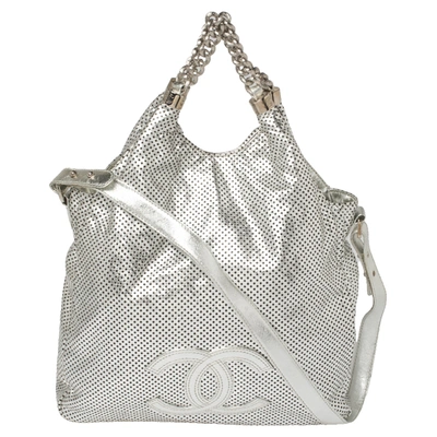 Chanel Metallic Silver Perforated Leather Large Rodeo Drive Hobo