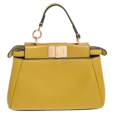 Pre-owned Fendi Yellow Leather Micro Peekaboo Crossbody Bag