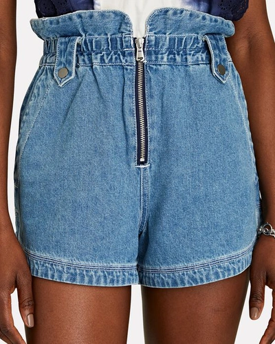 Shop Sea Maura Zip Front Denim Shorts In Medium Wash Denim