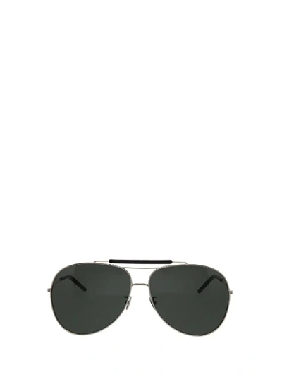 Shop Saint Laurent Eyewear Aviator Frame Sunglasses In Silver