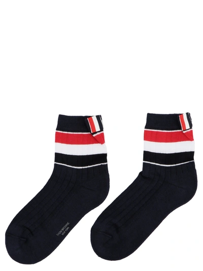 Shop Thom Browne Athletic Striped Socks In Navy