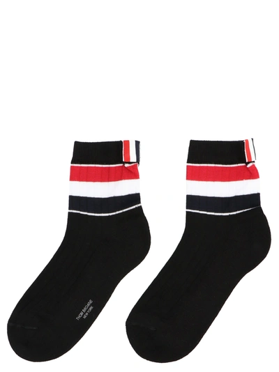 Shop Thom Browne Athletic Striped Socks In Black