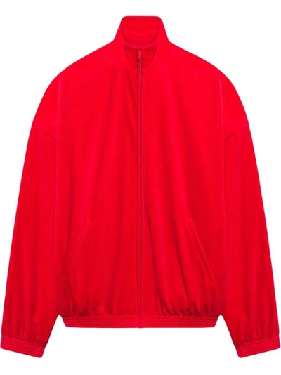 Shop Balenciaga Velvet Effect Tracksuit Jacket Tango Red