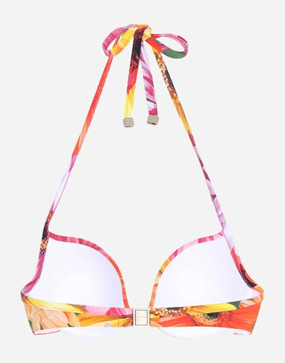 Shop Dolce & Gabbana Push-up Bikini Top With Gerbera-daisy Print In Multicolor