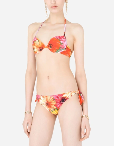 Shop Dolce & Gabbana Push-up Bikini Top With Gerbera-daisy Print In Multicolor