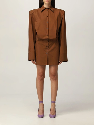 Shop Attico Dress The  Shirt Dress In Cotton In Leather