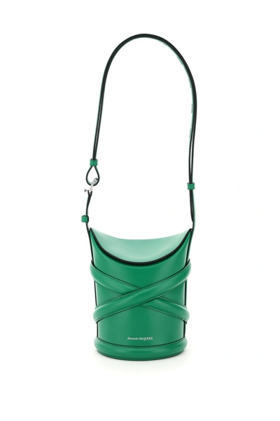 Shop Alexander Mcqueen The Small Curve Bucket Bag In Chrome Green (green)