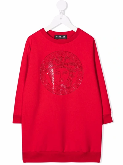 Shop Versace Medusa Logo Sweatshirt Dress In Red