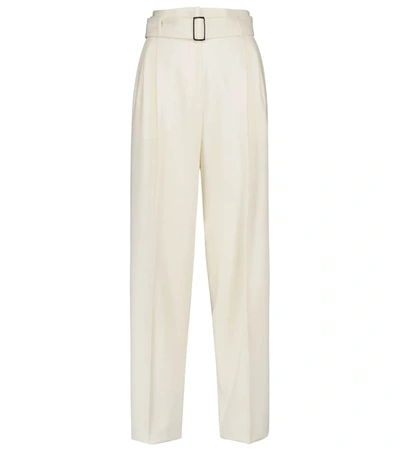 Shop Max Mara Carabo High-rise Tapered Stretch-wool Pants In White