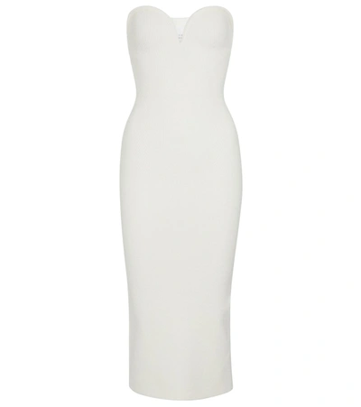 Shop Galvan Thalia Strapless Midi Dress In Pearl
