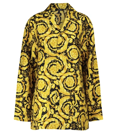 Shop Versace Printed Silk Pajama Shirt In Gold