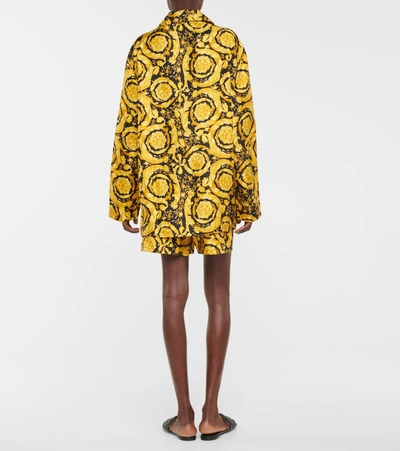 Shop Versace Printed Silk Pajama Shirt In Gold