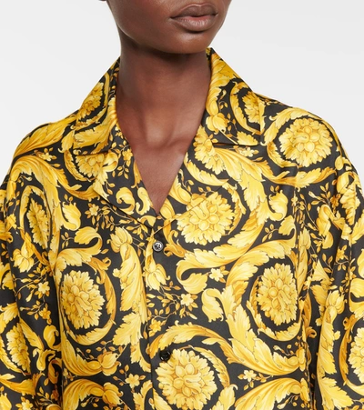 Shop Versace Printed Silk Pajama Shirt In Gold