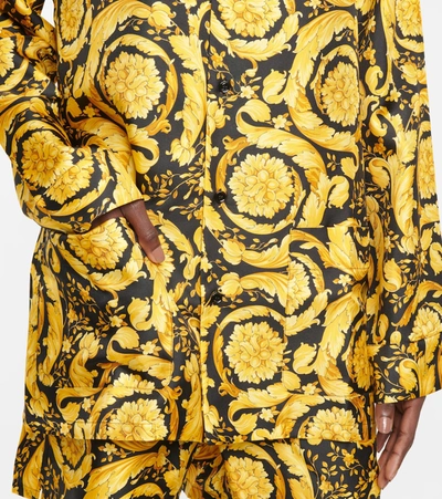 Shop Versace Printed Silk Pajama Shirt In Gold