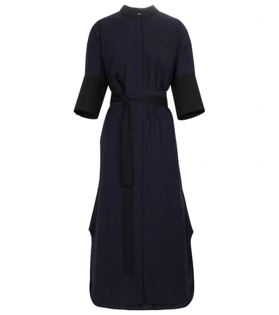 Shop Loewe Belted Cotton-blend Midi Shirt Dress In Blue