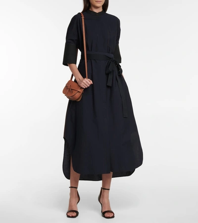 Shop Loewe Belted Cotton-blend Midi Shirt Dress In Blue