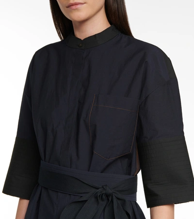 Shop Loewe Belted Cotton-blend Midi Shirt Dress In Blue