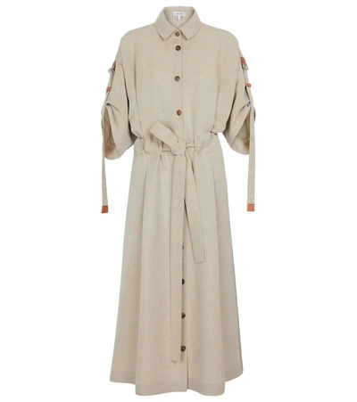 Shop Loewe Belted Linen-blend Midi Shirt Dress In Beige