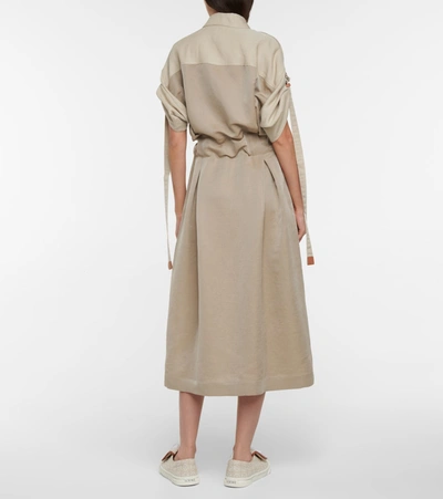 Shop Loewe Belted Linen-blend Midi Shirt Dress In Beige